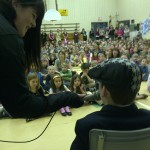 Luke tells a joke at former West Wood School