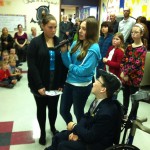 Rosaliee and Katie make the presentation on behalf of Mount Stewart Consolidated.